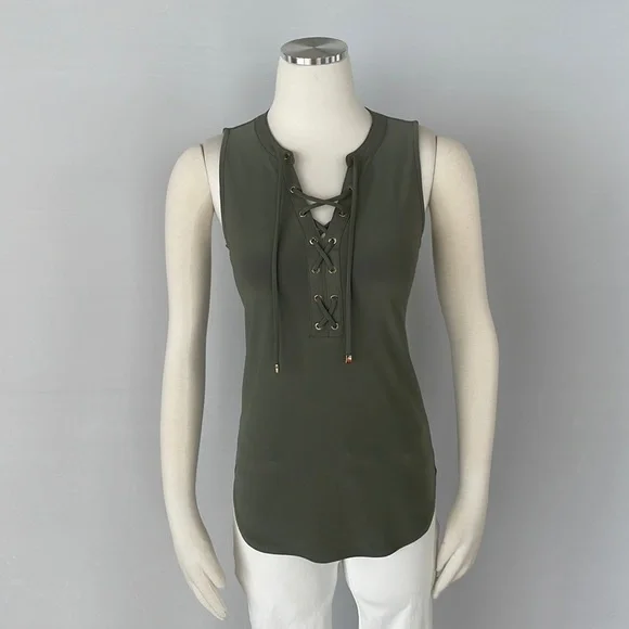 NWT WHBM Olive lace up matte Jersey top X Small - Picture 4 of 14